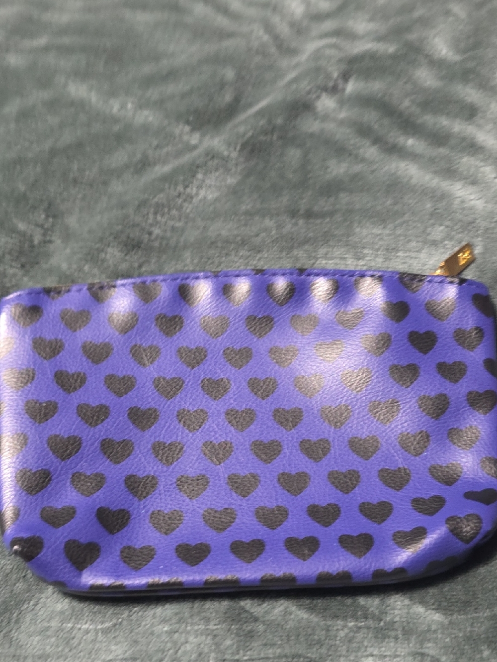 ipsy Purple Cosmetic Pouch with Black Heart Print